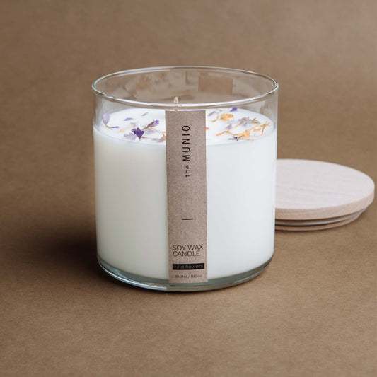 Vilde blomster Candle i et glas votive med træ væger - Aromaspecialisten